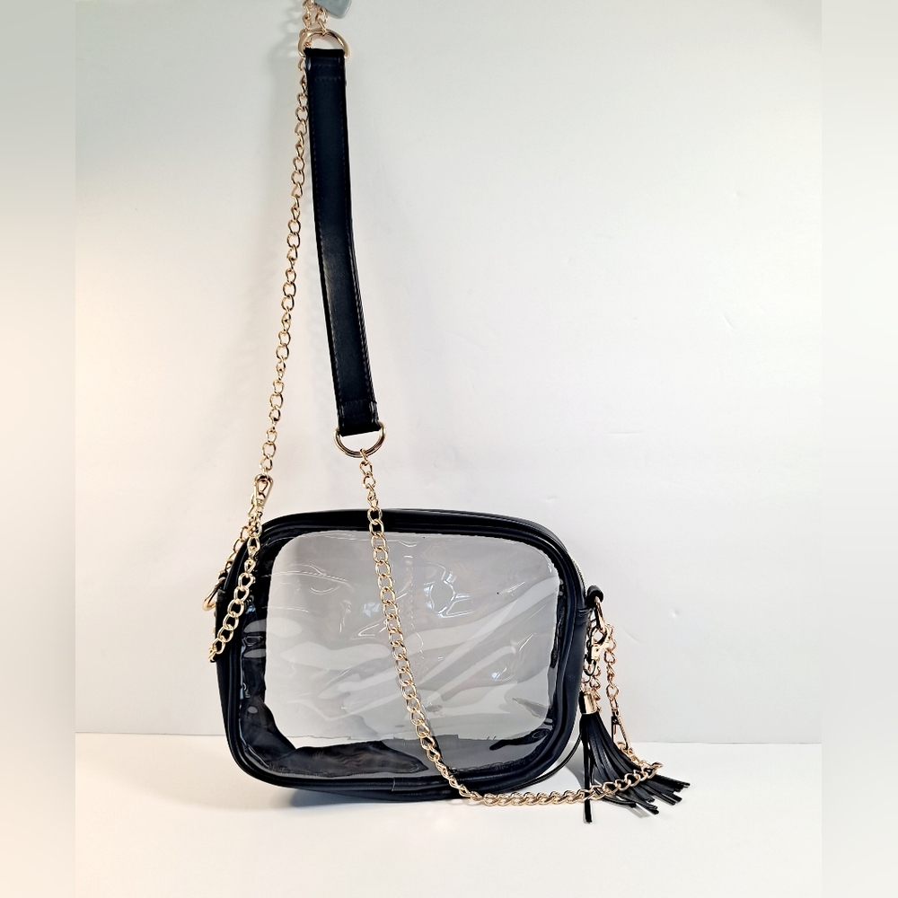 Elegant Black Transparent Crossbody Bag with Chain Strap